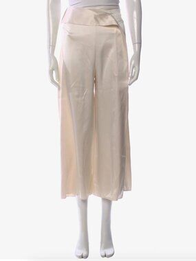 Cushnie Cream Satin A-Line Cropped pants with Draped Waist and front slit